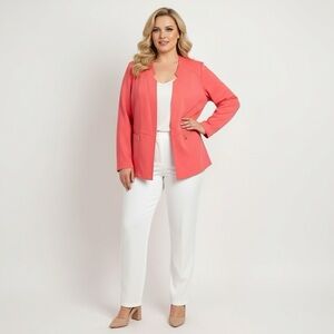 BNWT Coral Open Front Blazer Sz 18 Front Pocketed Gold Zip Luxury Fabrics Paris‎